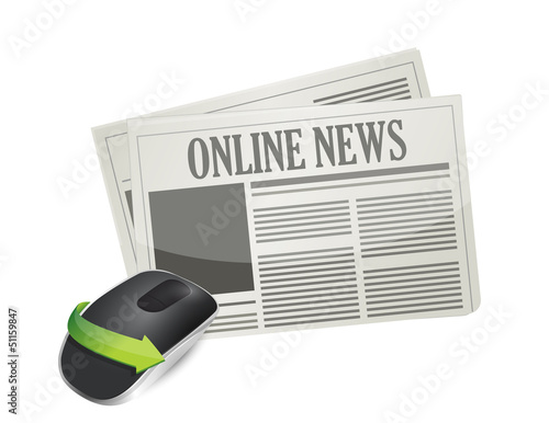 Illustration: online newspaper and Wireless computer mouse online newspaper and Wireless computer mouse