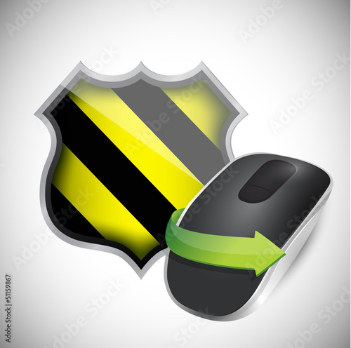 Illustration: security shield and Wireless computer mouse security shield and Wireless computer mouse