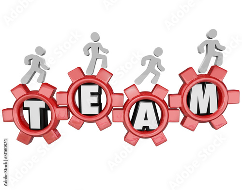Illustration: Team Gears Workers Marching Together Teamwork Team Gears Workers Marching Together Teamwork
