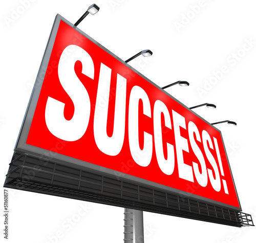 Illustration: Success Word Outdoor Advertising Billboard Successful Goal Success Word Outdoor Advertising Billboard Successful Goal