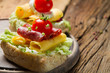 Photo: Sandwich with salami, chive and lettuce Sandwich with salami, chive and lettuce