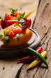 Salad made ​​from fresh vegetables and served in bell pepper