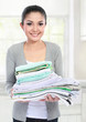smiling woman with laundry