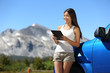 Traveler Woman Using Tablet On...