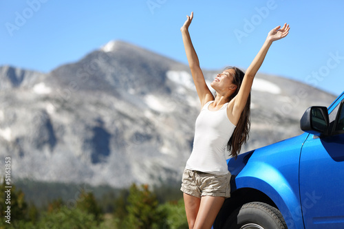 Photo: Summer car travel freedom woman in Yosemite Park Summer car travel freedom woman in Yosemite Park