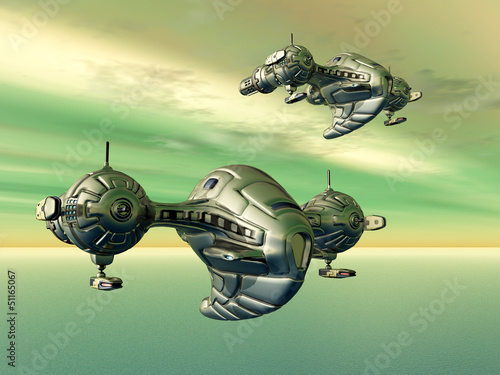 Illustration: Alien Planet with Alien Spaceships Alien Planet with Alien Spaceships
