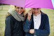 Verliebtes Pärchen unterm Regen Schirm