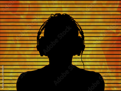 Illustration: dj in headphones on a fire background dj in headphones on a fire background