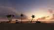 Tropical island and Yacht sailing at sunset