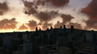 City skyline at sunrise, time lapse clouds