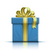 Blue gift box with yellow ribbon and bow