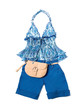Open front tie empire line porcelain pattern halter klein shorts