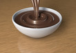 3d render of liquid milk chocolate being poured in a bowl.