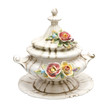 tureen of soup on a white background