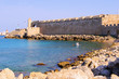 Ancient walls of Rhodes Old Town along the sea, Greece