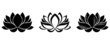 Set of three silhouettes of lotus flowers. Vector illustration.