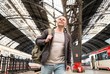 MIddle-aged traveler with backpack 
