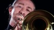 trombone player, close up