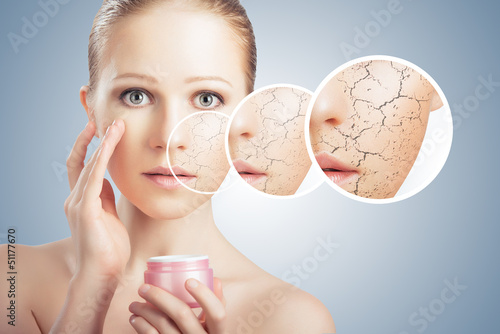 Photo: concept of cosmetic skin care. face of young woman with dry ski concept of cosmetic skin care. face of young woman with dry ski