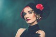 Elegant blond retro woman  wearing little hat 