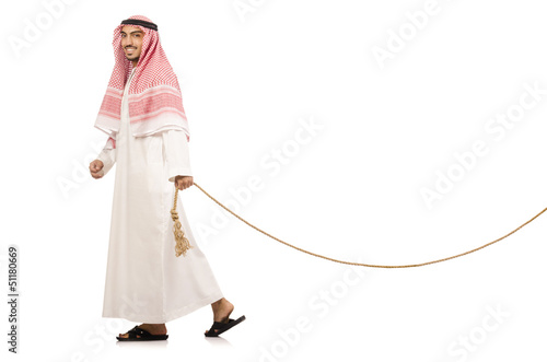 Photo: Arab man in tug of war concept Arab man in tug of war concept