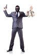 Businessman criminal with sacks of money