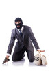Businessman criminal with sacks of money