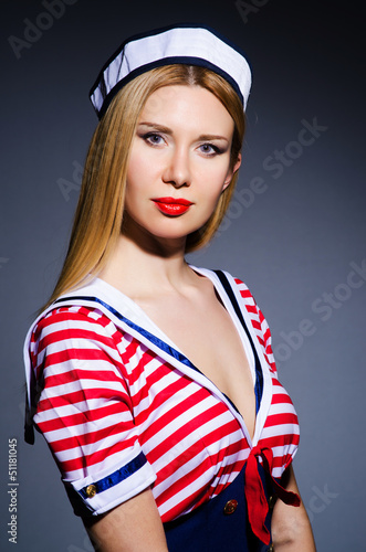 Photo: Woman in sailor costume - marine concept Woman in sailor costume - marine concept