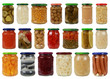 Collage von Gemüse in Gläsern