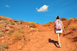Pink Backpack Woman on the path