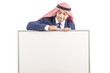 Arab man with blank board for message
