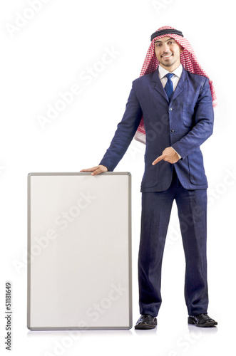 Photo: Arab man with blank board for message Arab man with blank board for message