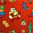 boys and toys seamlees pattern on red