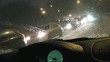 Traffic jam on motorway at dark night in winter