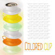 Colored cup with coffee on white background