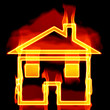 Illustration: Hausform mit Flammen Hausform mit Flammen