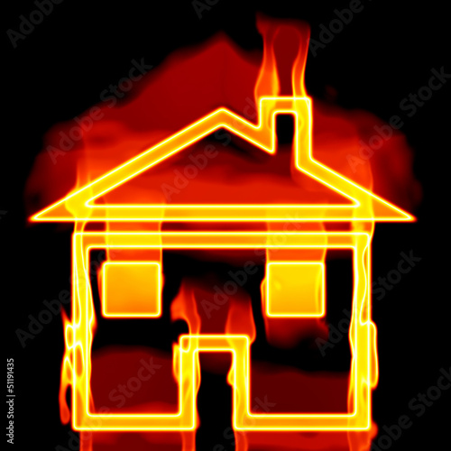 Illustration: Hausform mit Flammen Hausform mit Flammen