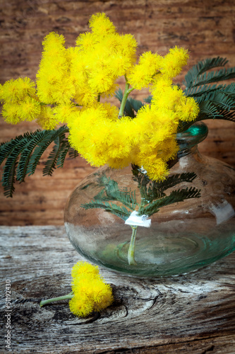 Photo: vasetto in vetro con mimosa vasetto in vetro con mimosa