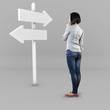Girl before a roadsign