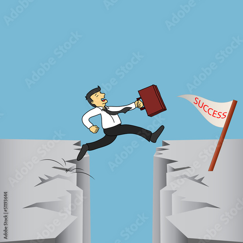 Vector: Hight Risk Hight Return.Businessman is jumping over a cliff to t Hight Risk Hight Return.Businessman is jumping over a cliff to t