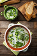 Spring vegetable soup in a pot