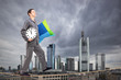 Photo: Man holding a pillow and clock sleepwalking on a rope, with Fran Man holding a pillow and clock sleepwalking on a rope, with Fran