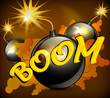 Round black bomb with burning cord background, vector