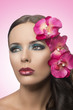 pretty brunette with fake flowers