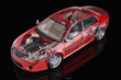 Generic sedan car detailed cutaway representation, with ghost ef