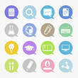 Education web icons set in color speech clouds