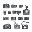 Modern and retro photo technics silhouettes