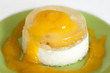 italian panna cotta dessert with apricot sauce and jelly
