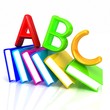Illustration: alphabet on a colorful real books on white background alphabet on a colorful real books on white background