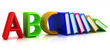 alphabet on a colorful real books on white background